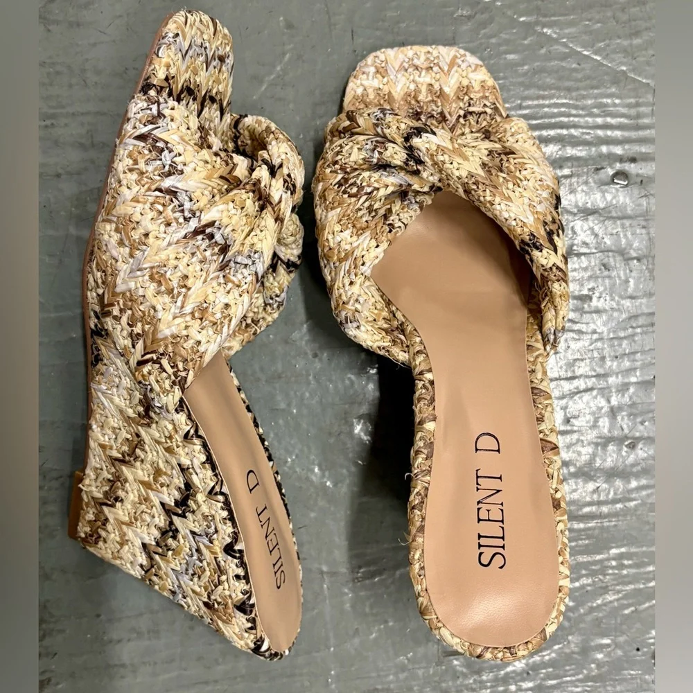 Anthropologie Katia Raffia Slip On Wedges Size 41 / 10 Multi Woven Sandals
